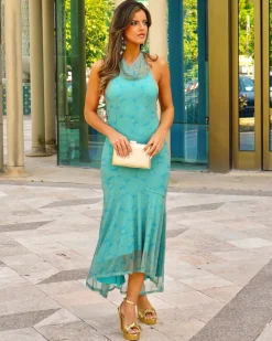 Feversave Vestido Jade Verde Agua